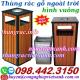 Thùng rác gỗ ngoài trời hình vuông có gạt tàn