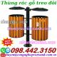 Thùng rác gỗ treo đôi ngoài trời - thùng rác gỗ treo đôi cọc sắt